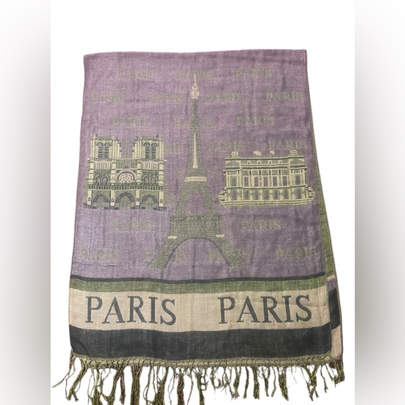 PARIS Gold & Mauve Purple Eiffel Tower Neck Scarf/Wrap - Picture 1 of 4